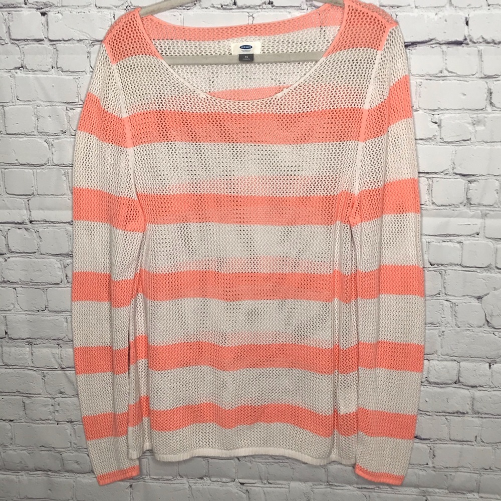 Old Navy Mesh Striped Orange and White Sweater XL